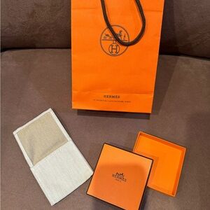 Hermes Beige and White Pocket Square